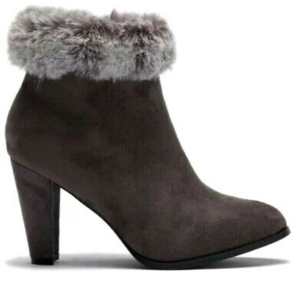 NWT Catherine Malandrino Brown Fur Suede Ankle Booties